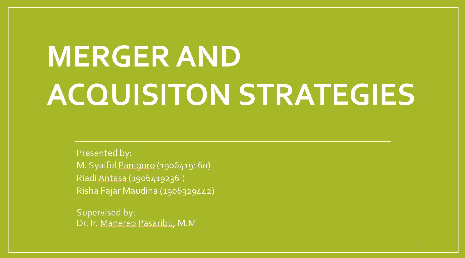Merger and Acquisition Strategies